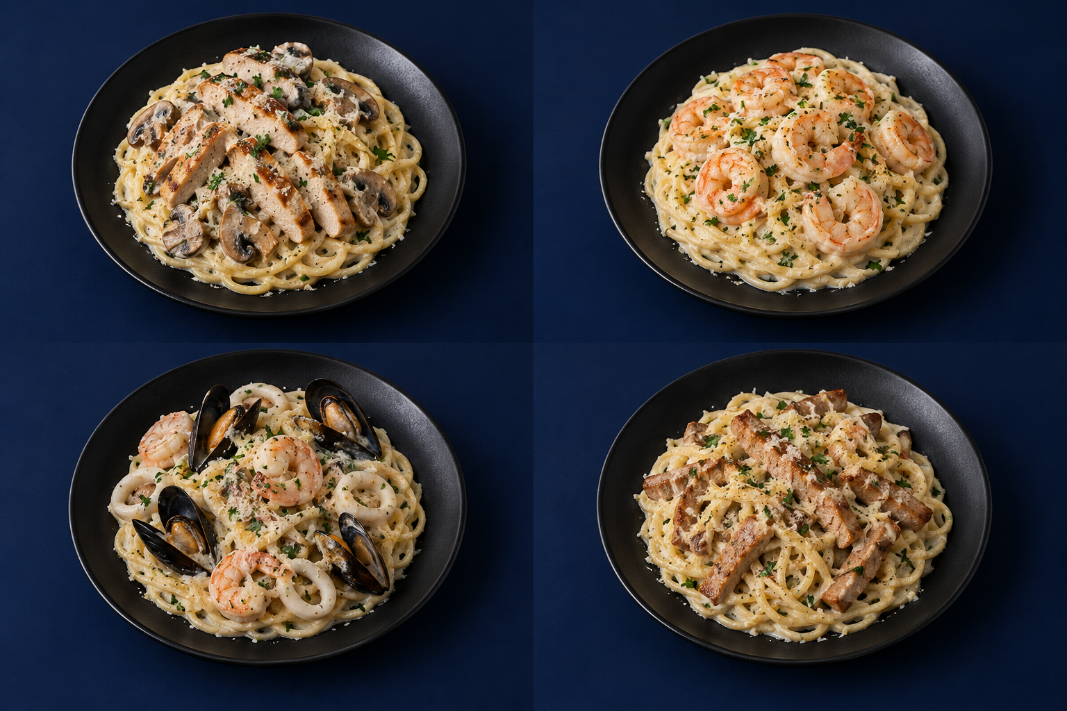 Pasta cremosa de pollo y champiñones