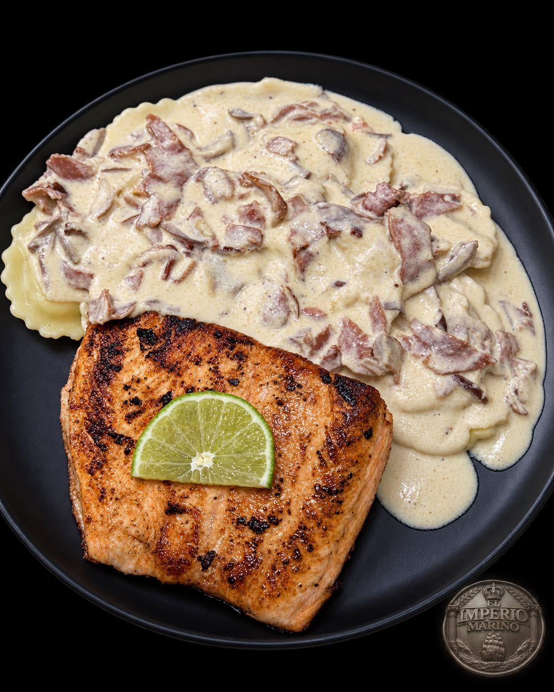 Salmón con Raviolis Tres Quesos